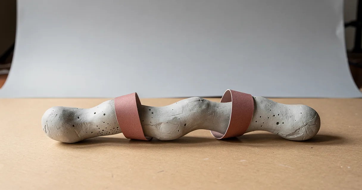 A matte actin teaching model with a rose ribbon fitted around its ends